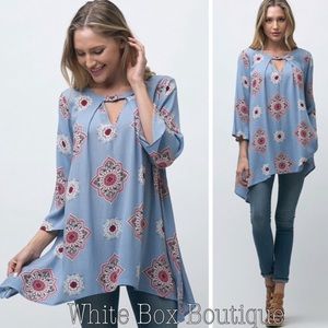 LAST‼️Dusty Blue Print Tunic